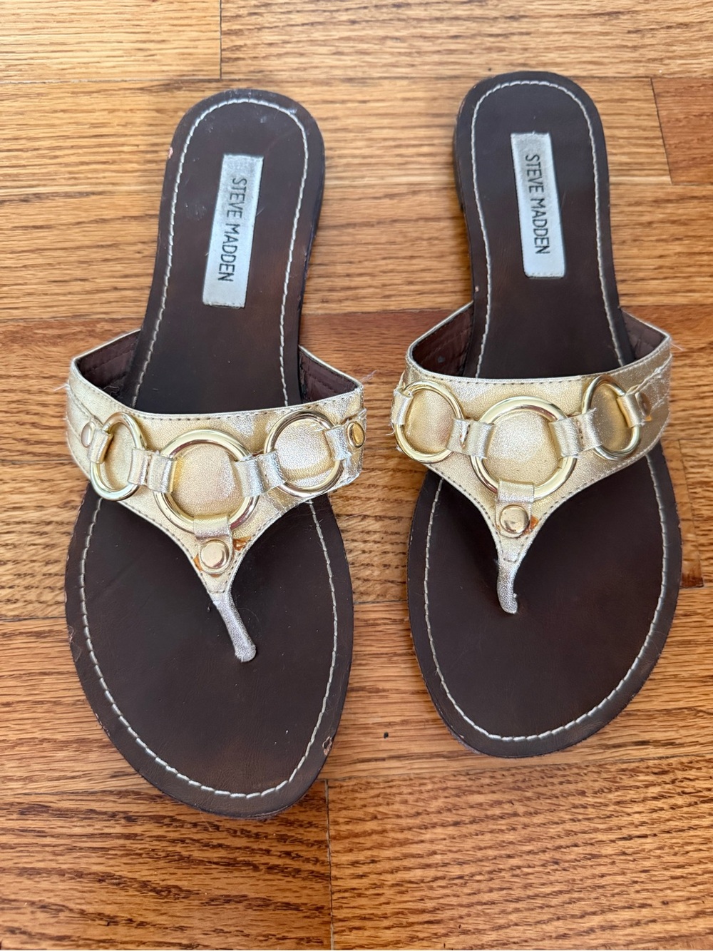Steve Madden Metallic Gold Ring-Accent Thong Sandals